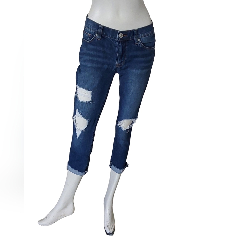 Hudson Krista Women's Blue Distressed  Low Rise Cropped‎ Jeans